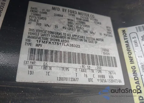 2007 Ford Expedition El Eddie Bauer from USA, damaged, VIN 1FMFK17517LA38322